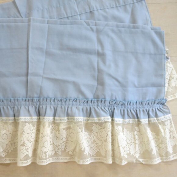 Vintage Blue Blouson Valance Lace Trim 15.5 x 60 inch Made in USA - Picture 1 of 11